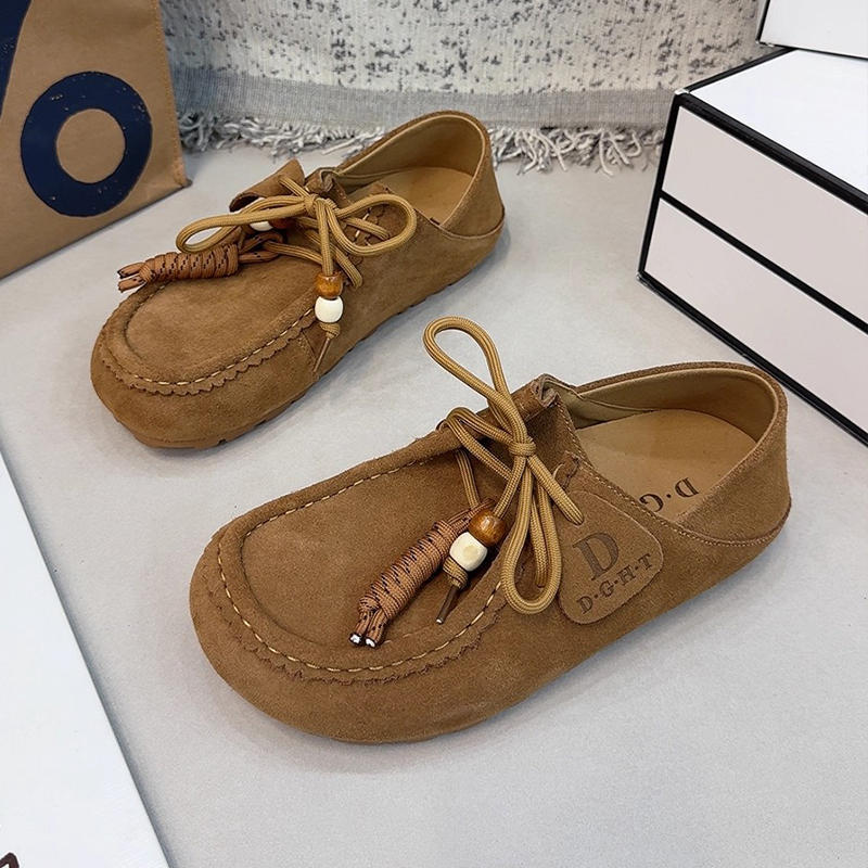Spring And Autumn New Sand Lace-up Tassel Soft Bottom Loafers Gommino