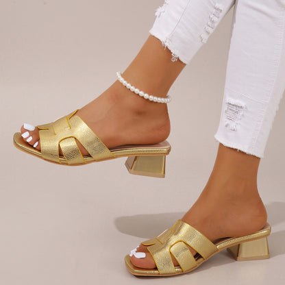 High Heel Slippers Women's Outer Wear Square Heel Plus Size