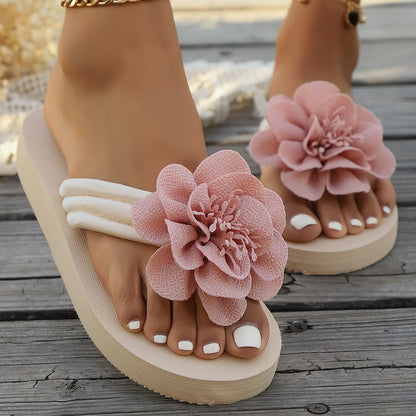 Women's Fashion All-match Flower Flat Toe Flip-flops