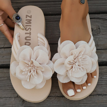 Women's Fashion All-match Flower Flat Toe Flip-flops