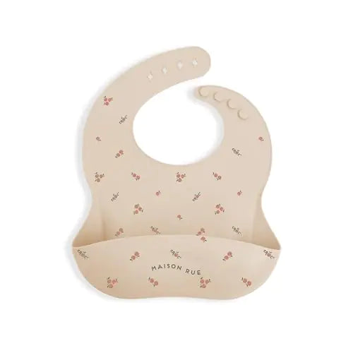 Maison Rue Charlie Bib - 100% Silicone Feeding Bib - Adjustable Fit & Waterproof (Pomme Print)