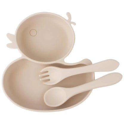 Baby Suction Plate Silicone Toddler Plate for Kids Baby Weaning Plate Strong Suction Divided Dish with Fork Spoon