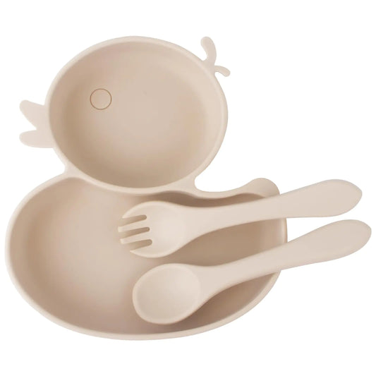 Baby Suction Plate Silicone Toddler Plate for Kids Baby Weaning Plate Strong Suction Divided Dish with Fork Spoon