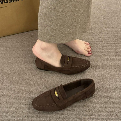 Thick Bottom Deep Mouth Suede Heel Leather Shoes