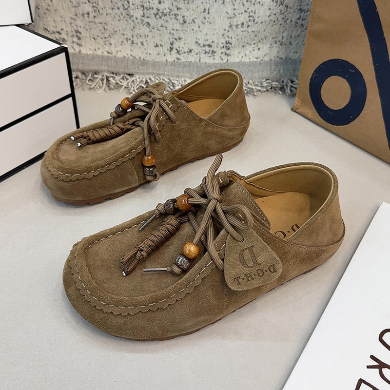 Spring And Autumn New Sand Lace-up Tassel Soft Bottom Loafers Gommino
