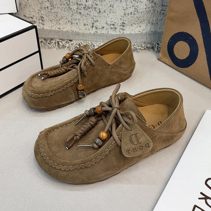Spring And Autumn New Sand Lace-up Tassel Soft Bottom Loafers Gommino